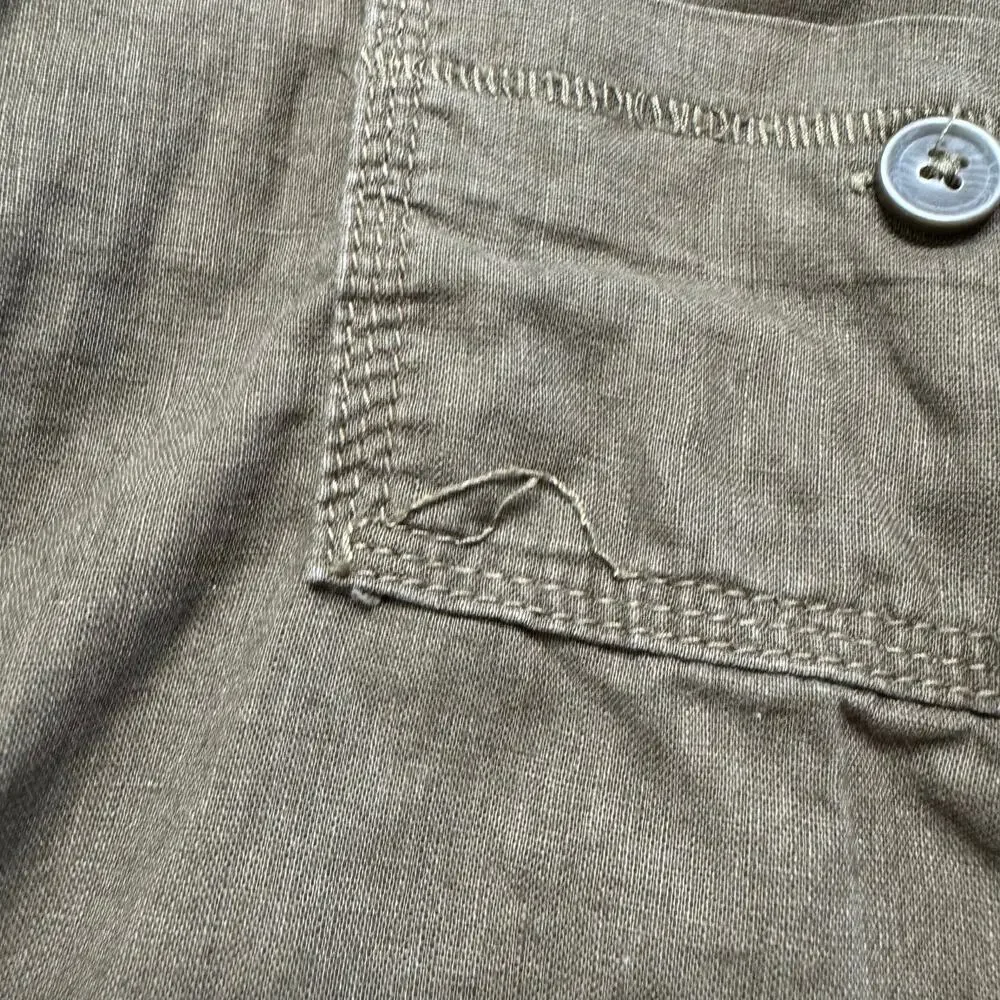 H&M Linen Blend Cargo Roll Tab Crop Pants in Olive Green Size 6 Womens Straight